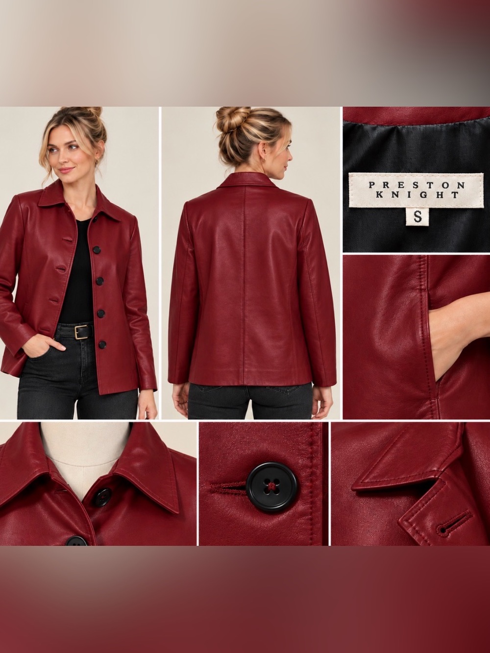 Preston Knight Deep Cherry Lamb Skin Leather Button-Front Jacket - VTG Y2K (M)